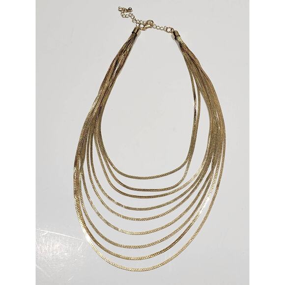 Beautiful Gold Herringbone 9 Strand Layered Necklace - Picture 8 of 12